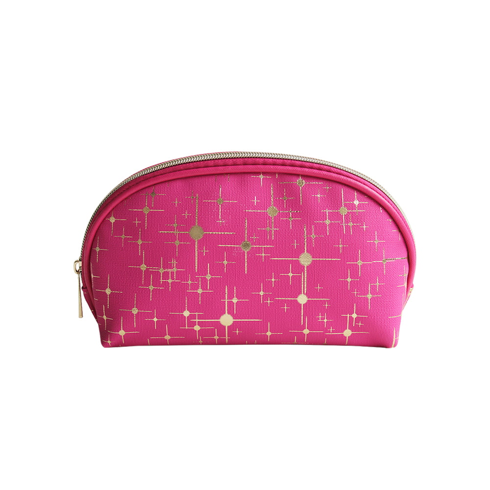 3680 Gold Star Print Zipper PU Leather Cosmetic Bag