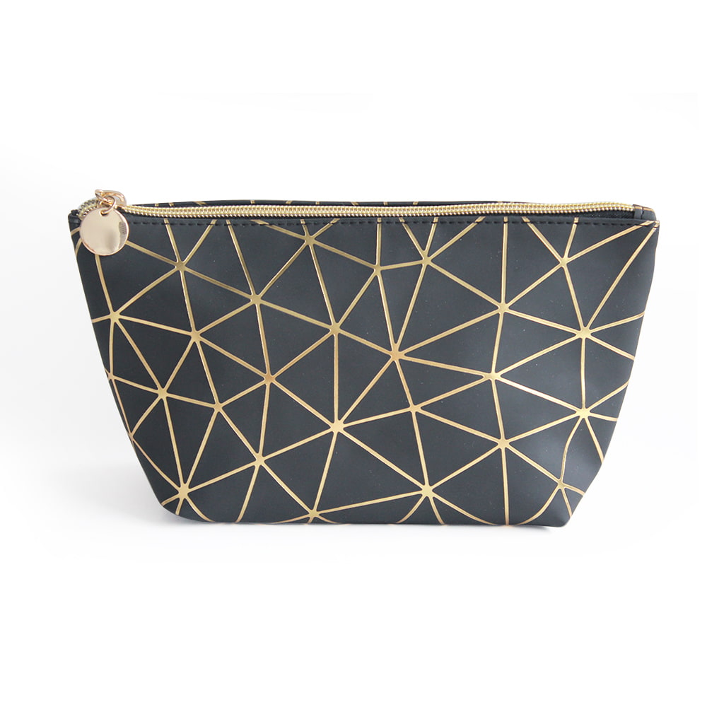 2947 Gold Geometric Lines Cosmetic Organizer Toiletries Bag