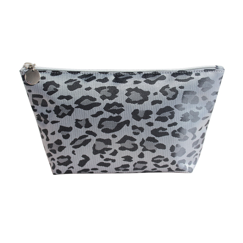 2947 Gray Leopard Print Women Portable Travel Makeup Bag