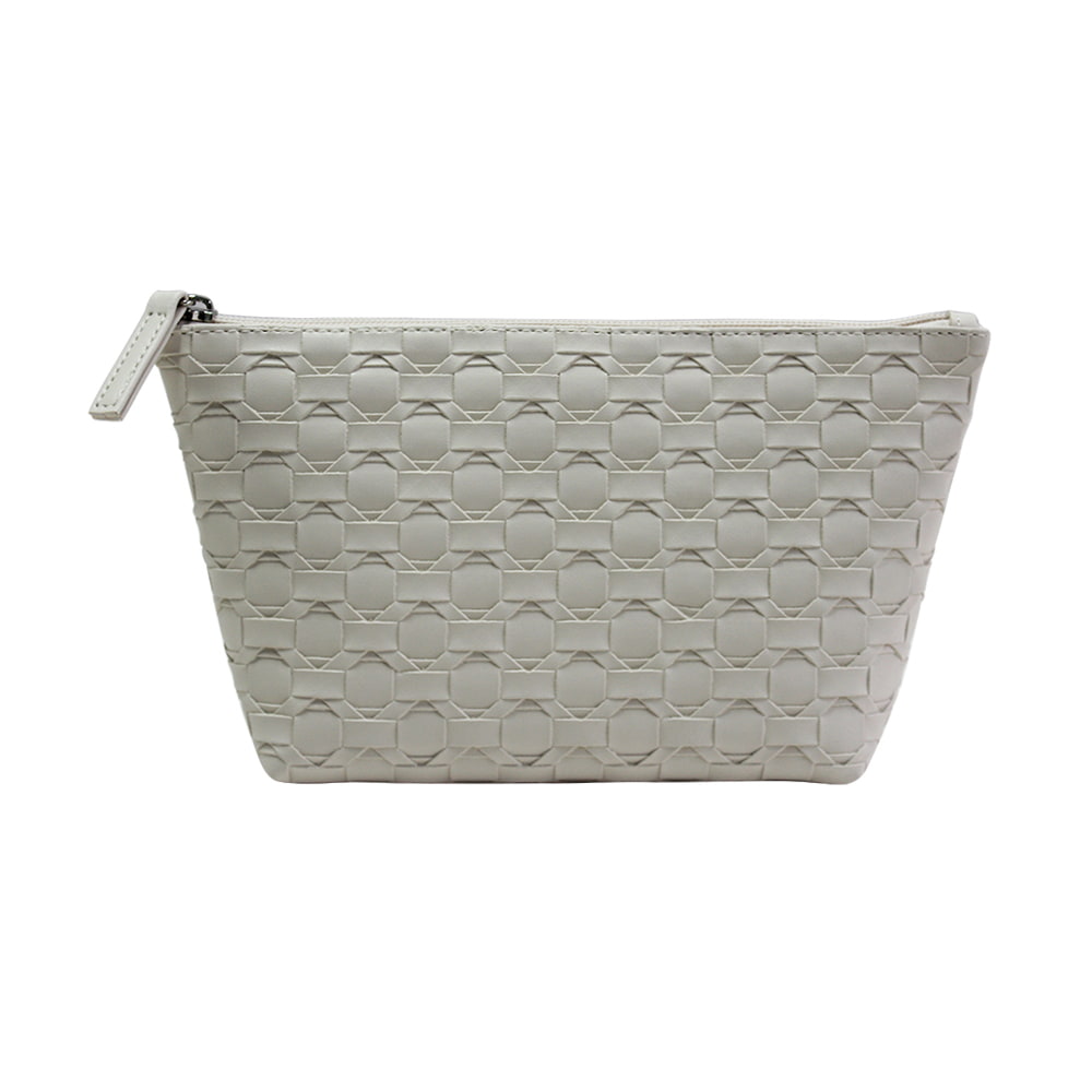 2947 White PU Leather Intrecciato Cosmetic Organizer Bag