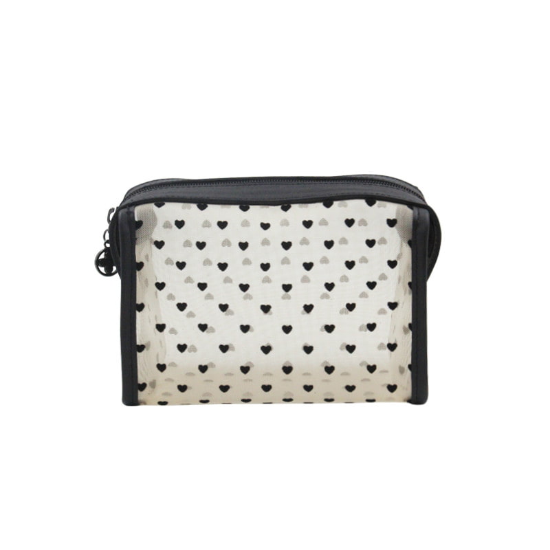 3613 Cute Transparent Black Heart Printed Makeup Bag