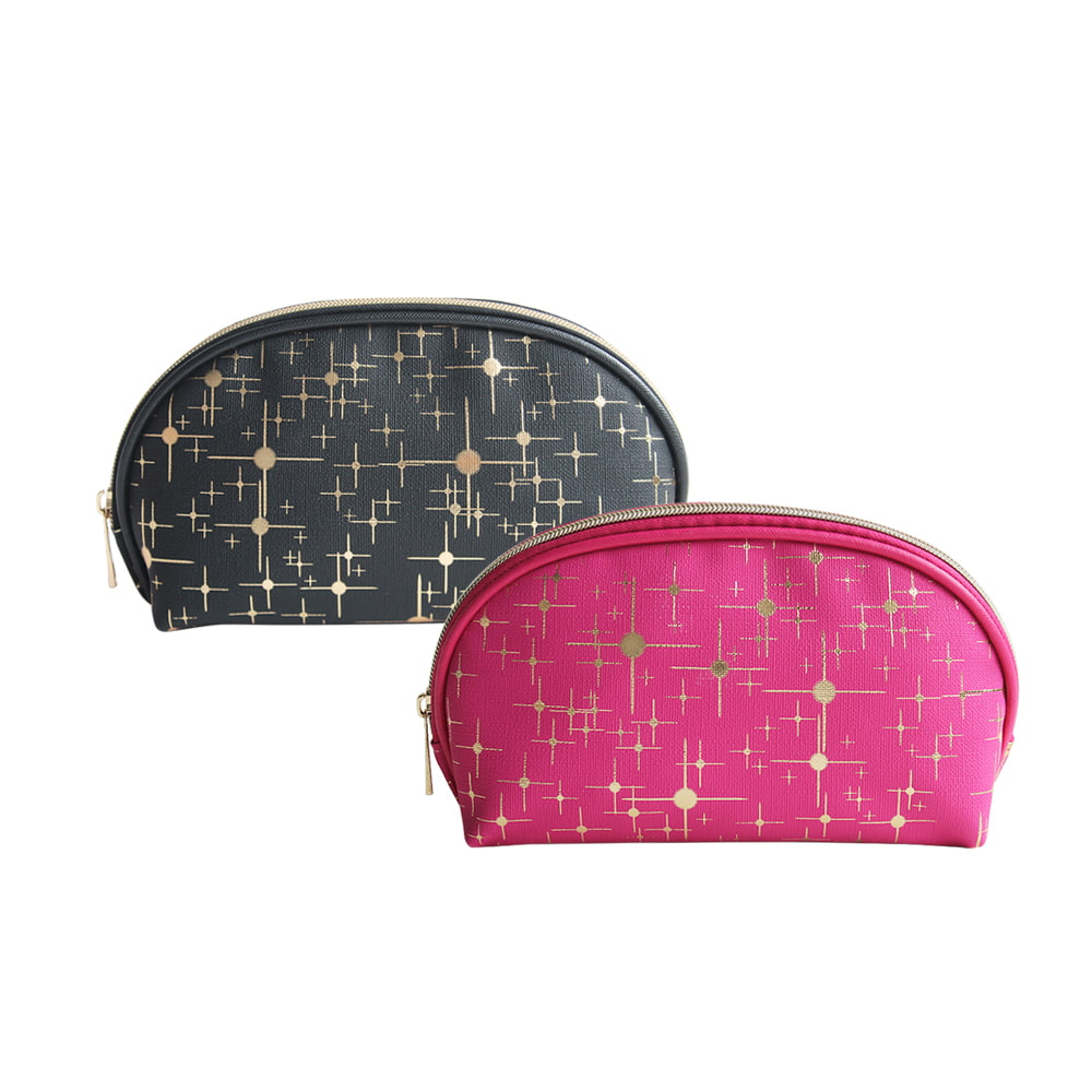 3680 Gold Star Print Zipper PU Leather Cosmetic Bag