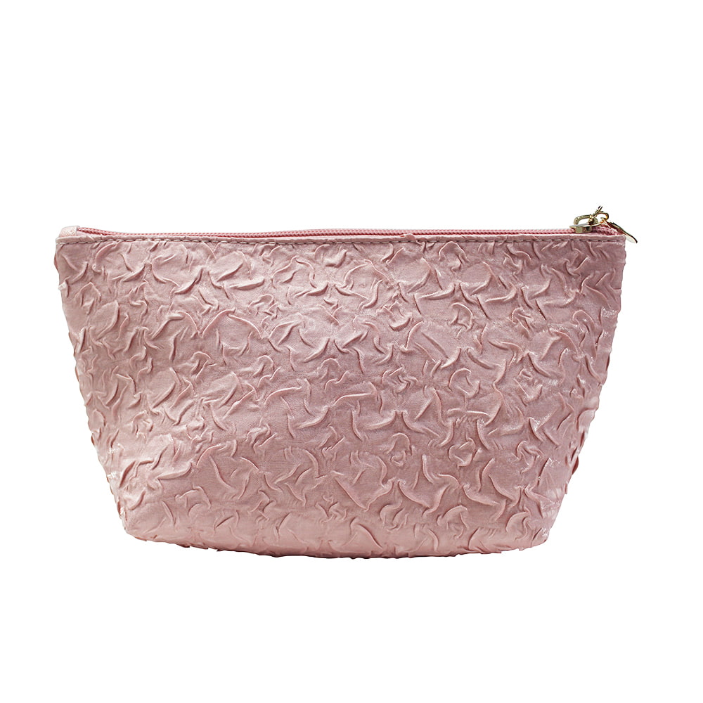 2947 Pink Ruched Portable Makeup Organizer Zipper Bag