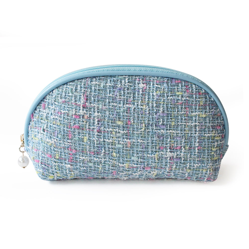 3943 Blue Tweed Zipper Portable Cosmetic Organizer Bag