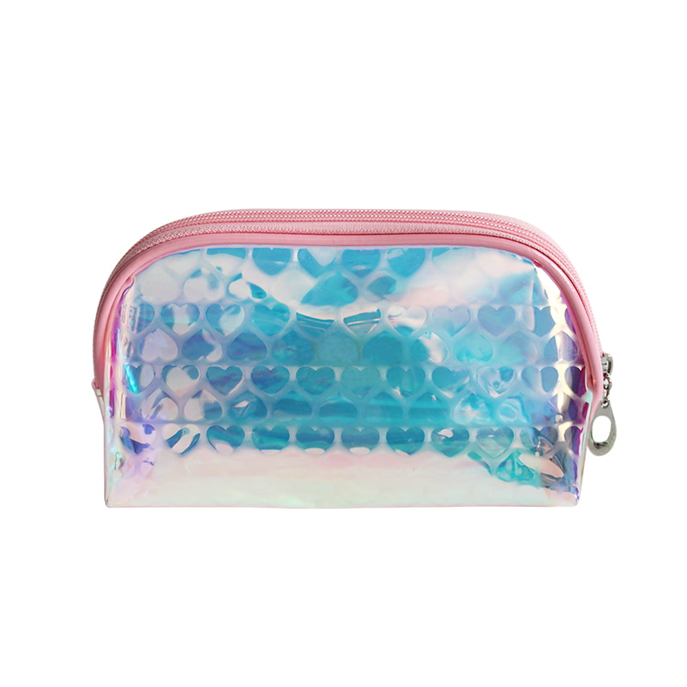 4064 Hologram Heart Pattern PU Leather Cosmetic Bag