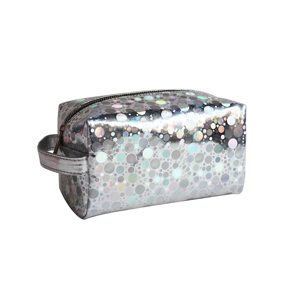 4068 Holographic Polka Dots Pattern Zipper Cosmetic Bag