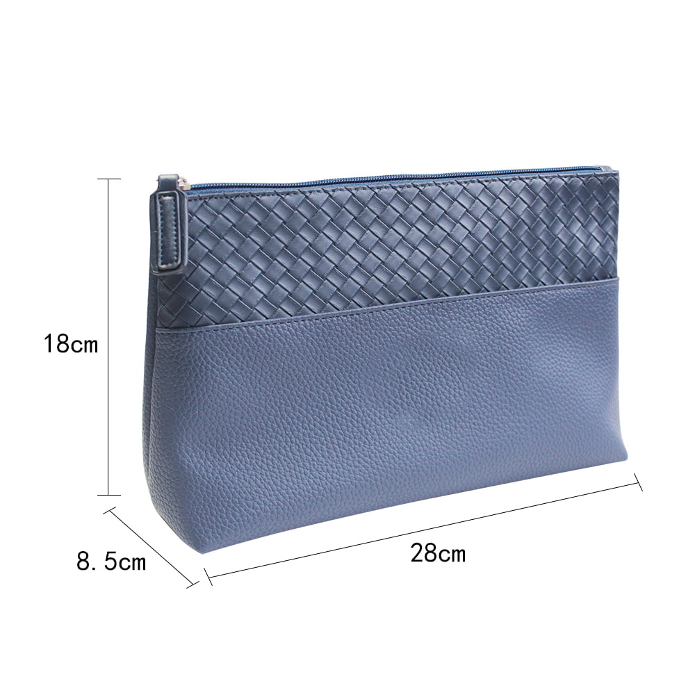 4677 Navy Blue Intrecciato Zipper Cosmetic Storage Bag