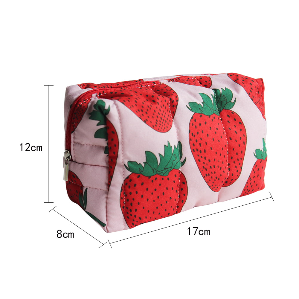 4733 Red Strawberries Print Women Travel Cosmetic Bag