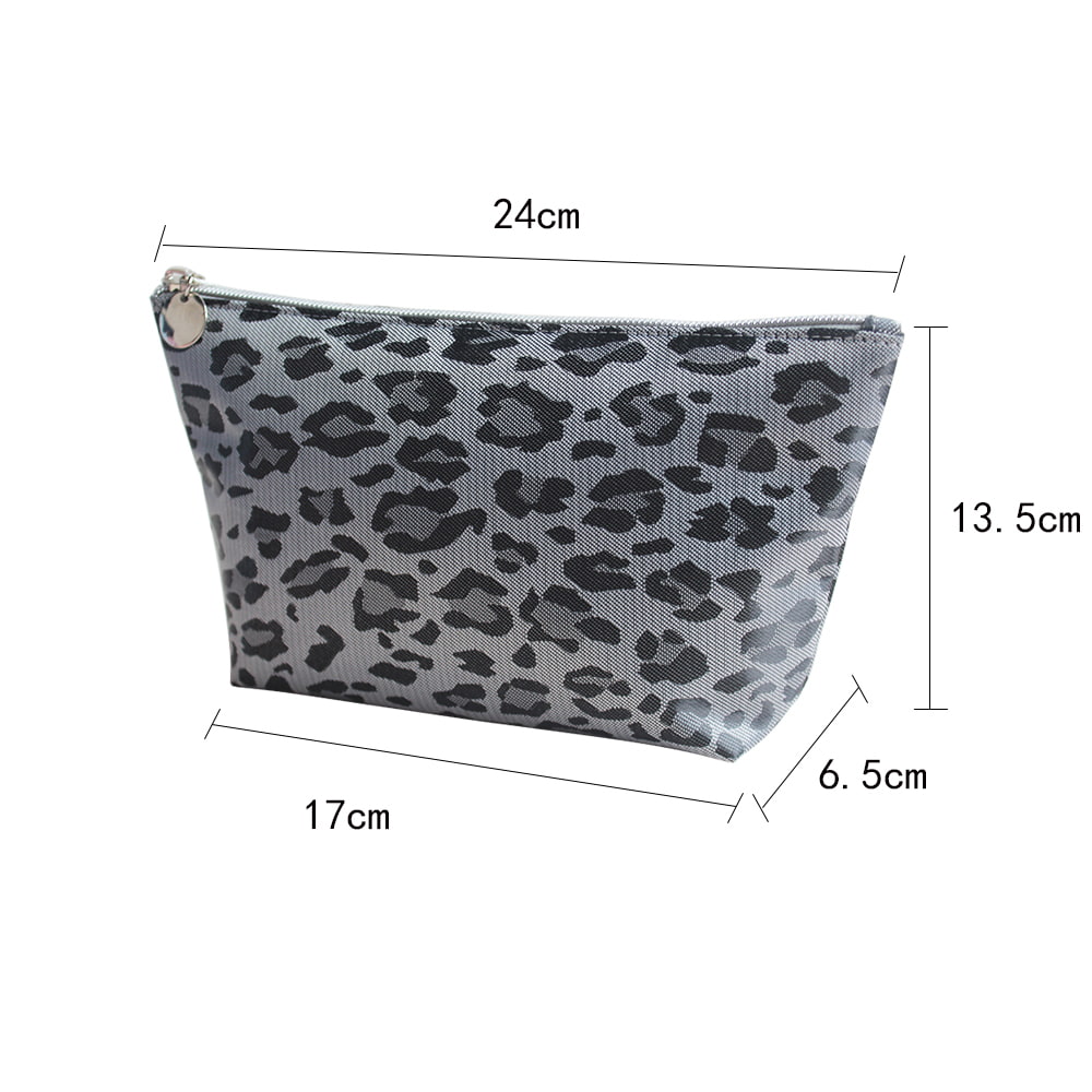 2947 Gray Leopard Print Women Portable Travel Makeup Bag