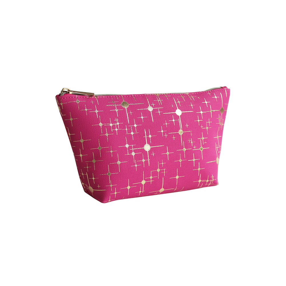 2947 Gold Star Print Leather Portable Travel Makeup Bag