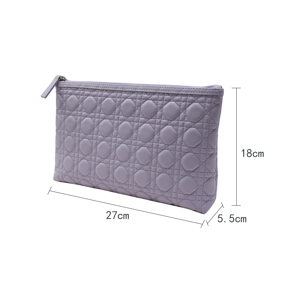 3703 Purple Cannage Stitching Portable Cosmetic Bag