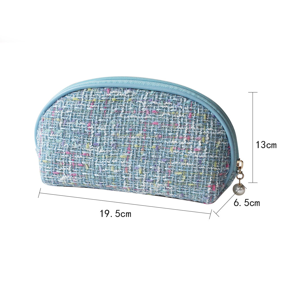 3943 Blue Tweed Zipper Portable Cosmetic Organizer Bag