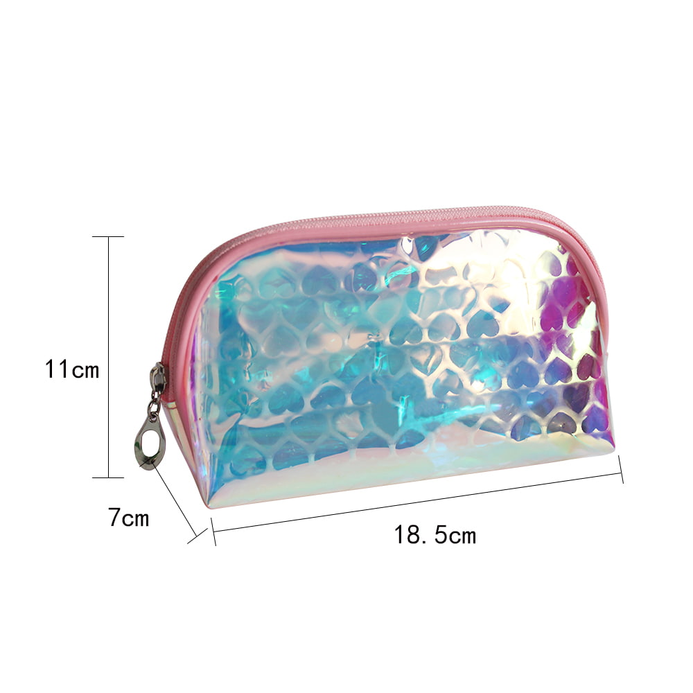 4064 Hologram Heart Pattern PU Leather Cosmetic Bag