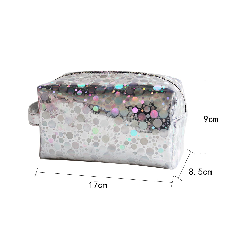 4068 Holographic Polka Dots Pattern Zipper Cosmetic Bag