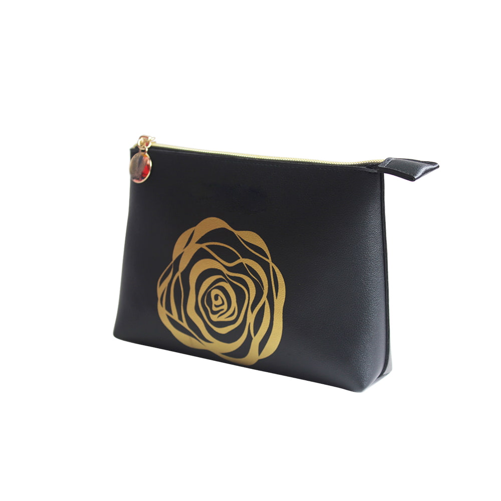 4112 Black Gold Rose Print Cosmetic Makeup Travel Bag