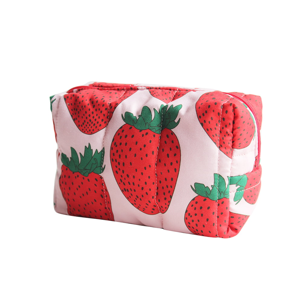 4733 Red Strawberries Print Women Travel Cosmetic Bag