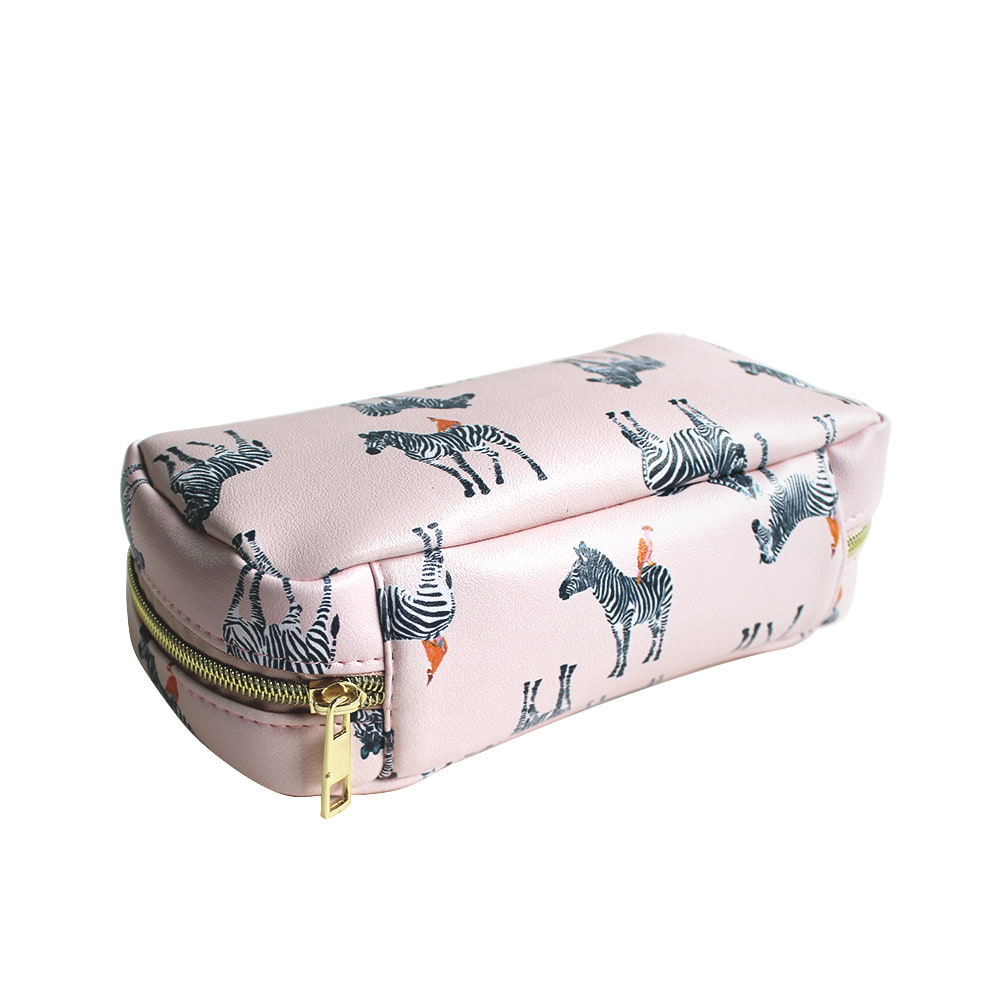 WC-2202 Zebra Pattern PU Leather Women Travel Make Up Bag