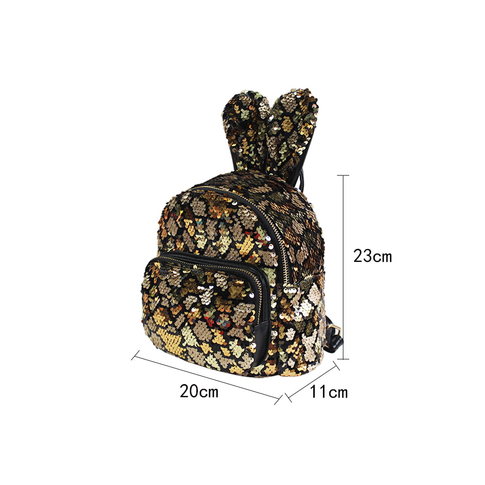 8834 Gold Black Bunny Ears Sequin Women Casual Daypack