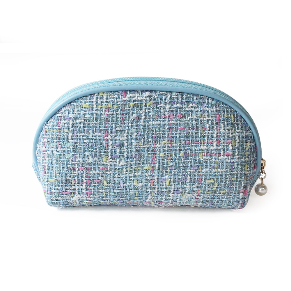 3943 Blue Tweed Zipper Portable Cosmetic Organizer Bag