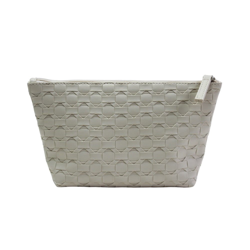 2947 White PU Leather Intrecciato Cosmetic Organizer Bag