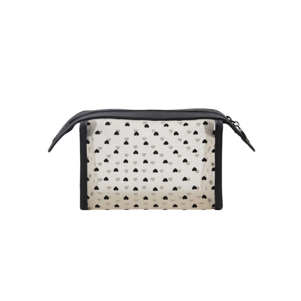 3613 Cute Transparent Black Heart Printed Makeup Bag