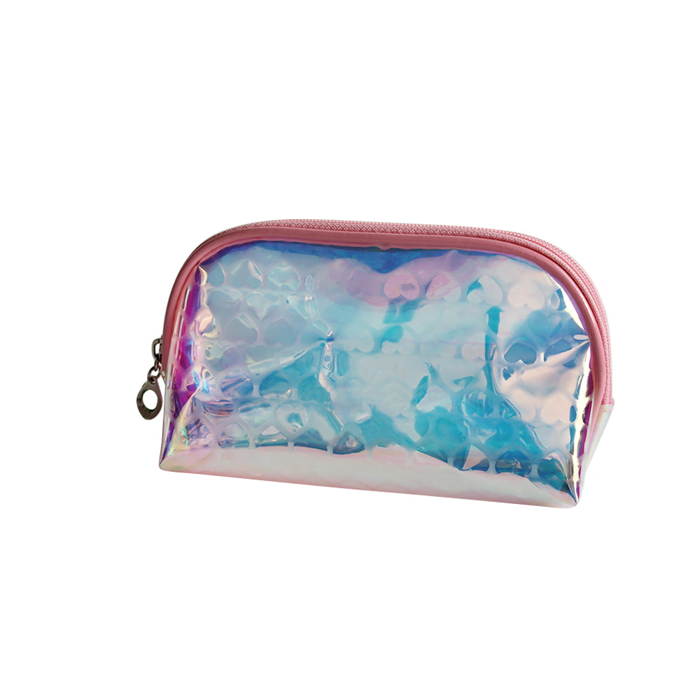 4064 Hologram Heart Pattern PU Leather Cosmetic Bag