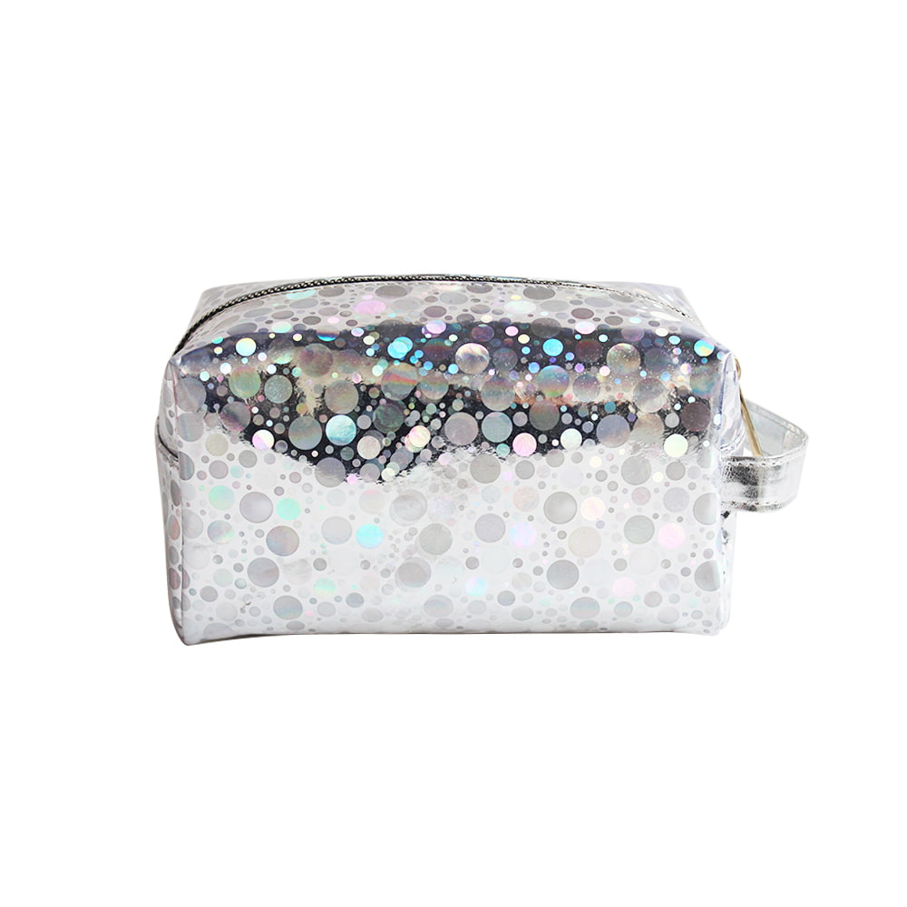 4068 Holographic Polka Dots Pattern Zipper Cosmetic Bag