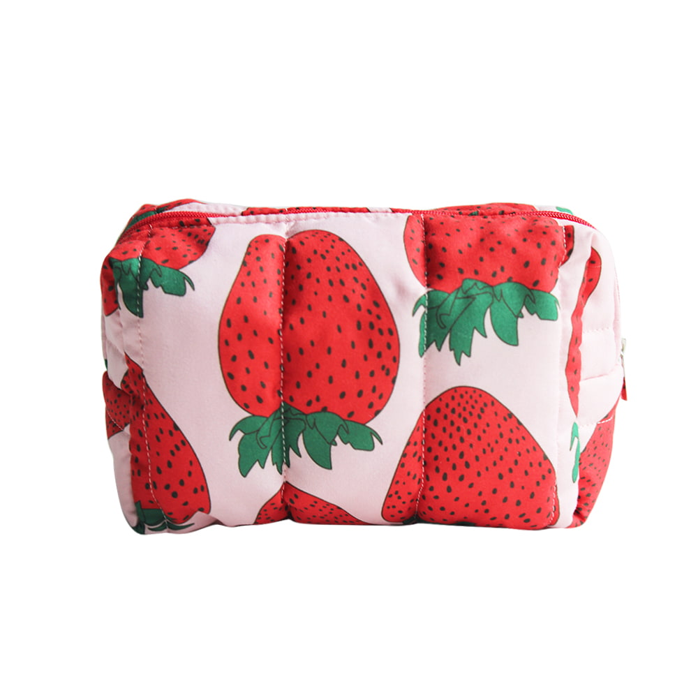 4733 Red Strawberries Print Women Travel Cosmetic Bag