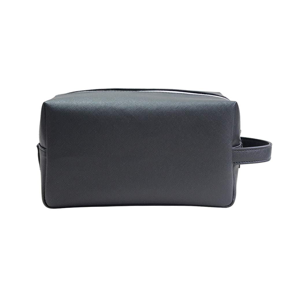 4766 Black Leather Zipper Cosmetic Organizer Toiletries Bag