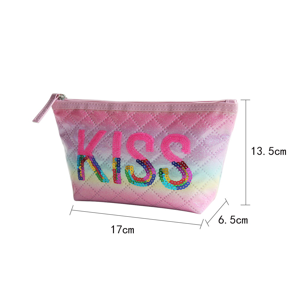 5081 Holographic Ombre Kiss Glitter Print Cosmetic Bag