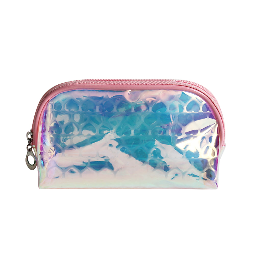 4064 Hologram Heart Pattern PU Leather Cosmetic Bag