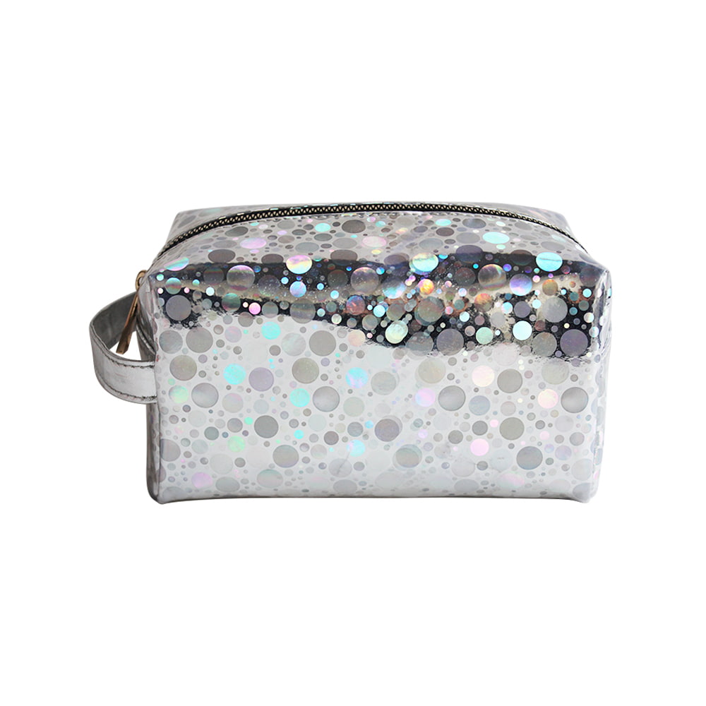 4068 Holographic Polka Dots Pattern Zipper Cosmetic Bag