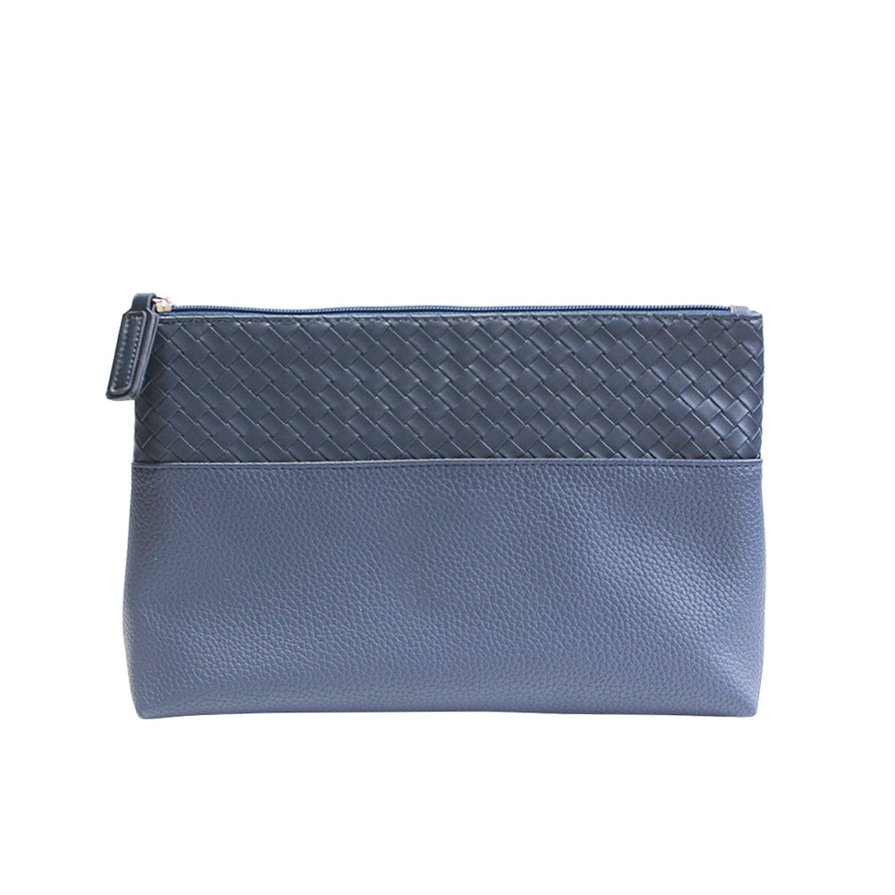 4677 Navy Blue Intrecciato Zipper Cosmetic Storage Bag