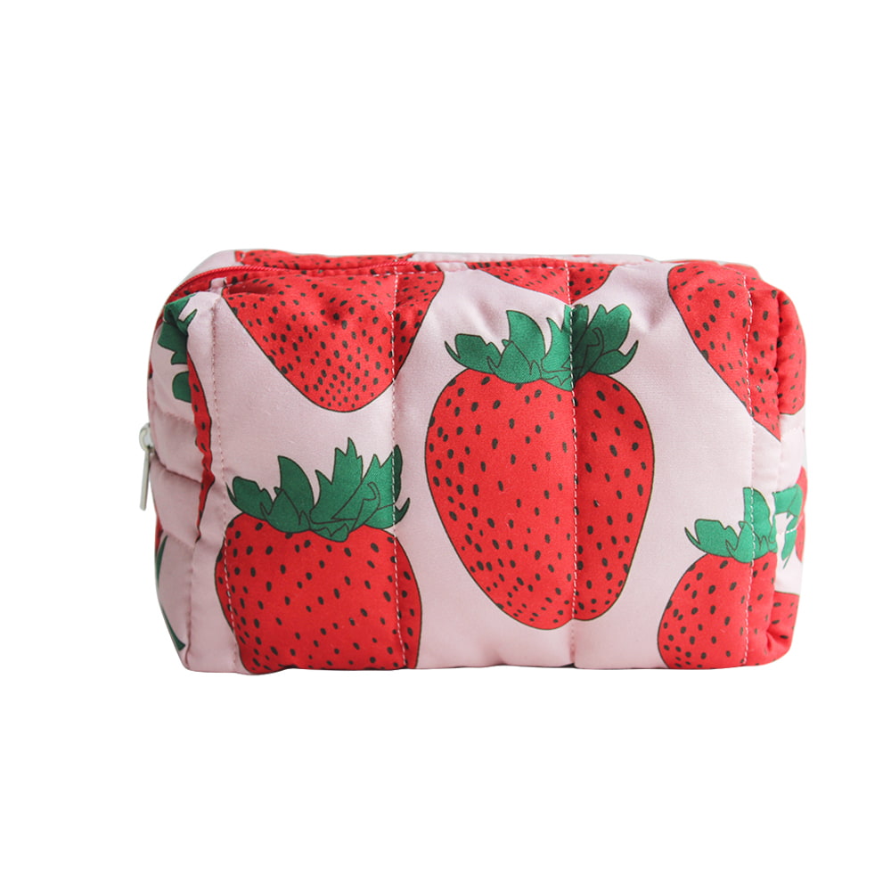 4733 Red Strawberries Print Women Travel Cosmetic Bag