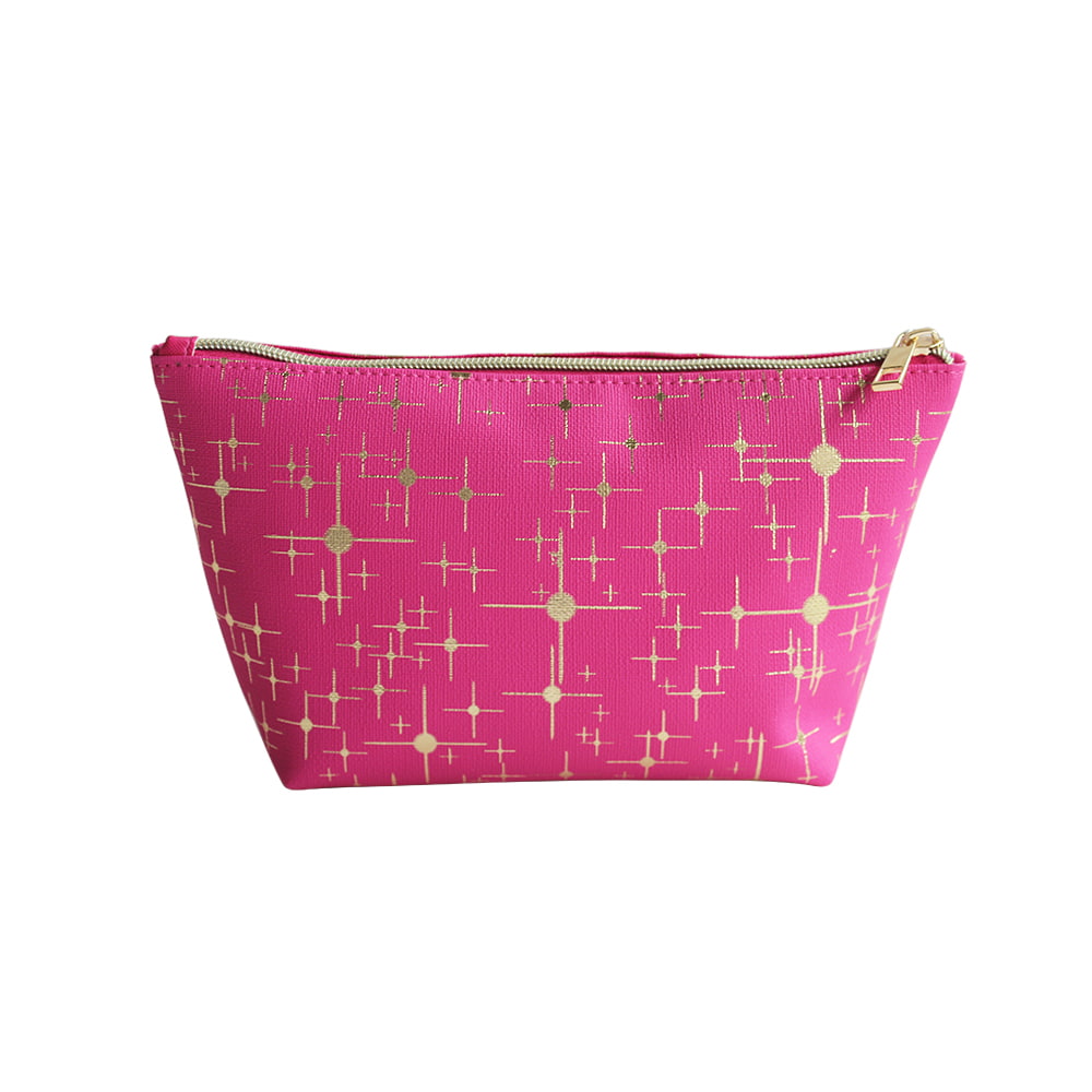 2947 Gold Star Print Leather Portable Travel Makeup Bag