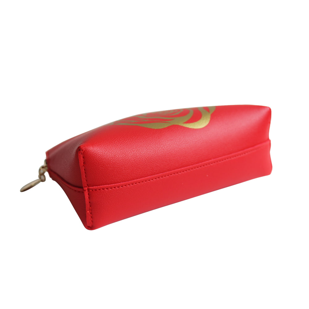 3552 Gold Rose Print Leather Travel Makeup Cosmetic Bag