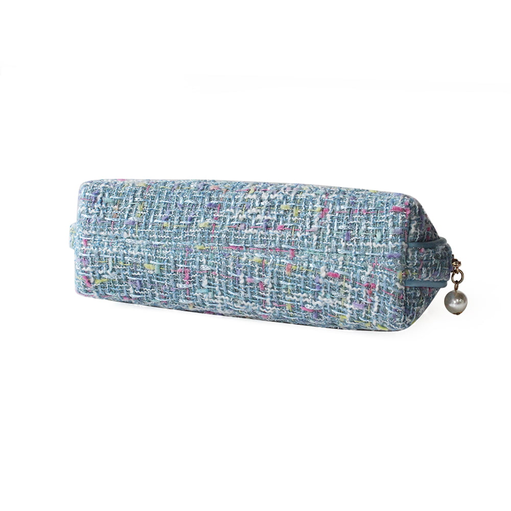 3943 Blue Tweed Zipper Portable Cosmetic Organizer Bag