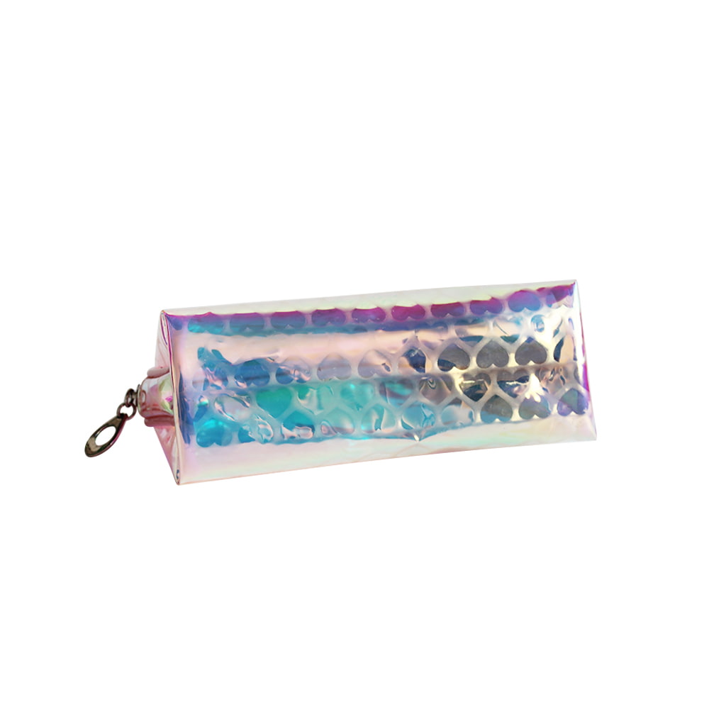 4064 Hologram Heart Pattern PU Leather Cosmetic Bag