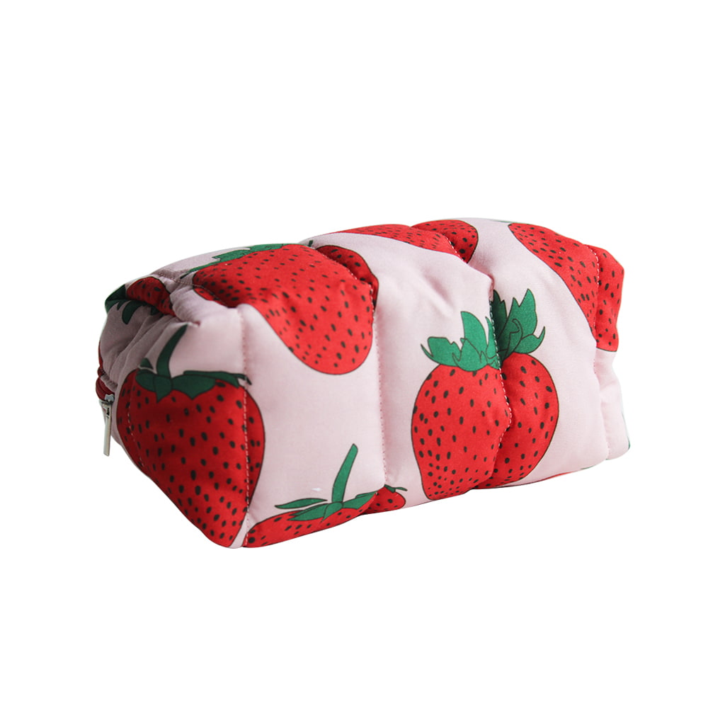 4733 Red Strawberries Print Women Travel Cosmetic Bag