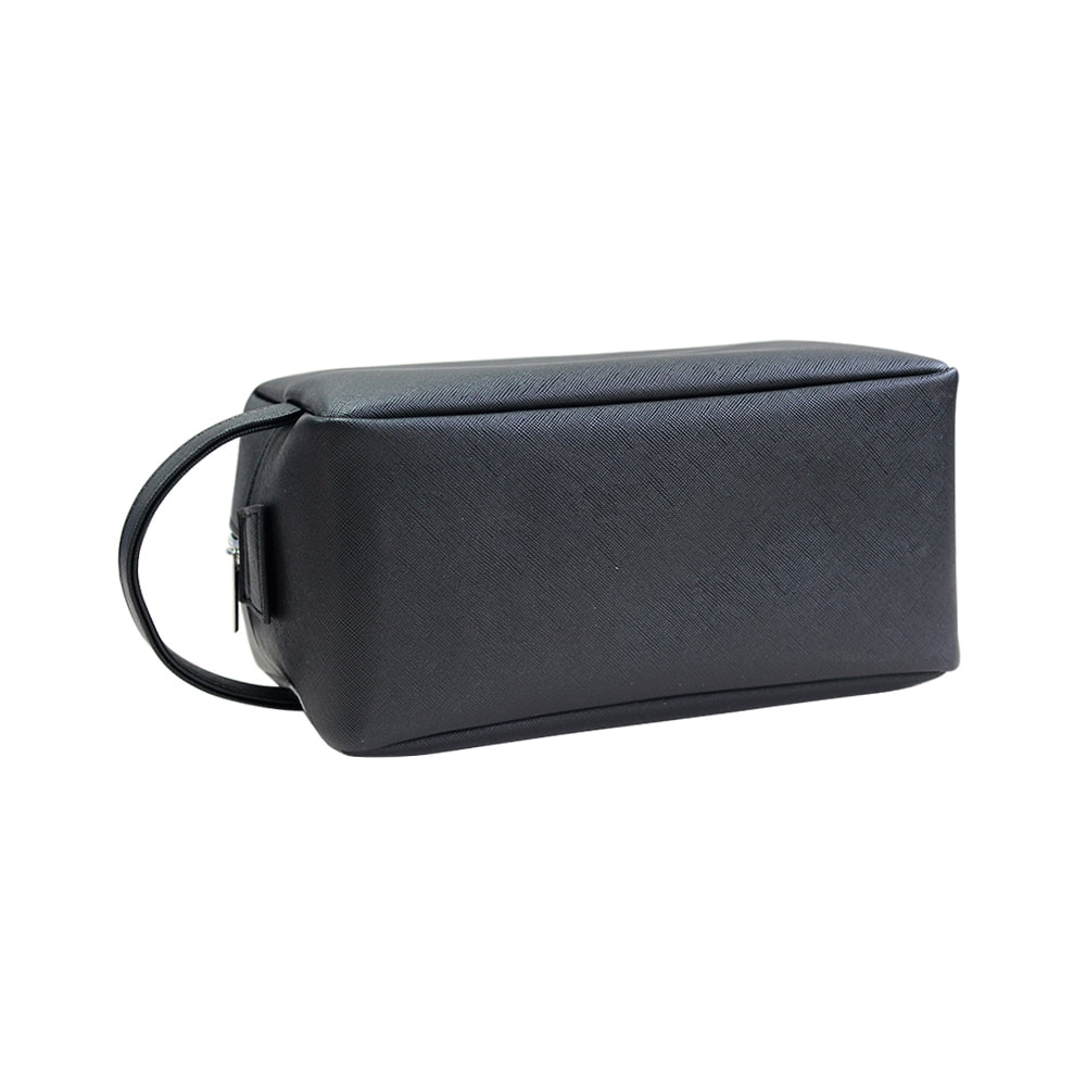 4766 Black Leather Zipper Cosmetic Organizer Toiletries Bag