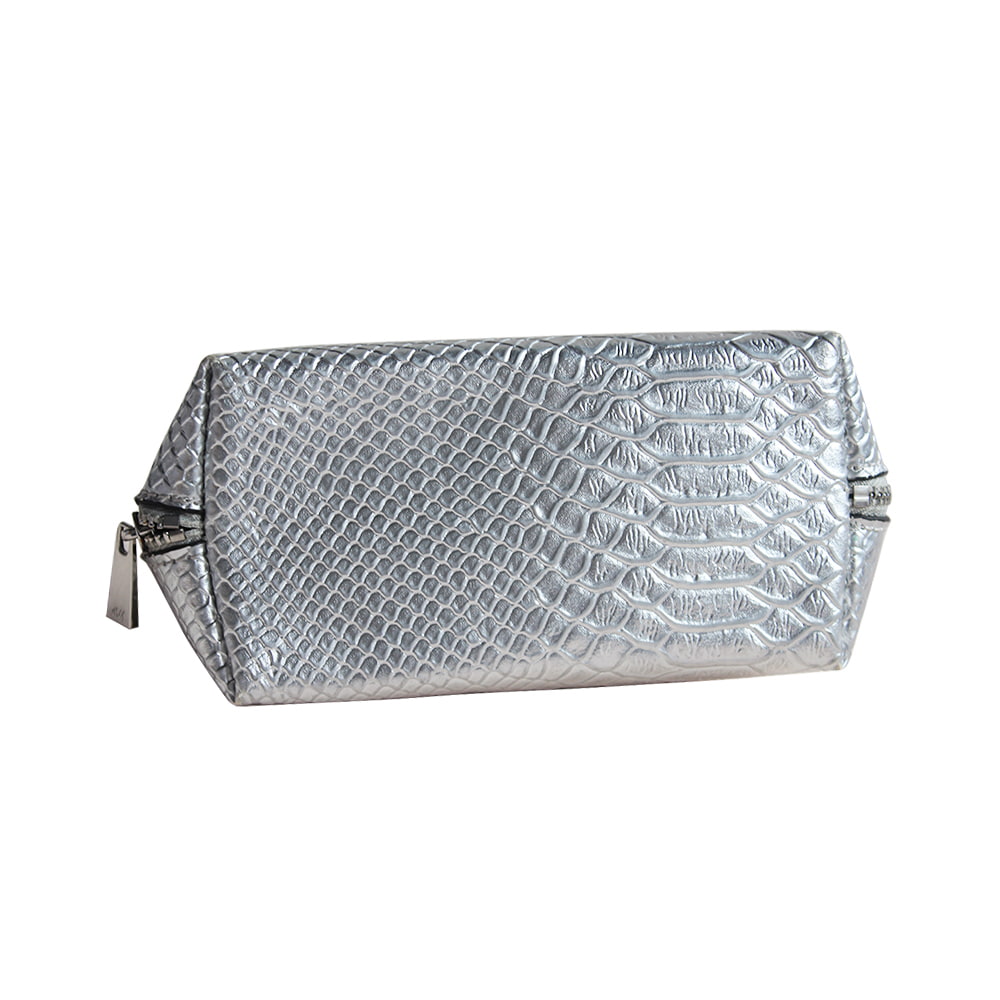 M01 Animal Print Silver Metallic Travel Cosmetic Bag