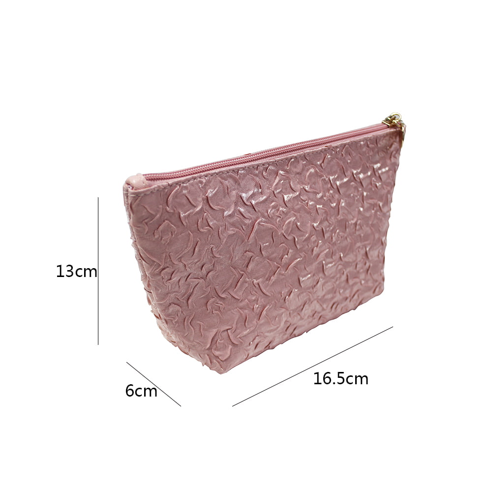 2947 Pink Ruched Portable Makeup Organizer Zipper Bag