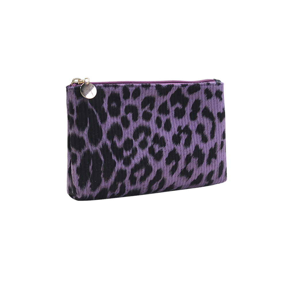 2500 Purple Leopard Pattern Flat Bottom Cosmetic Bag