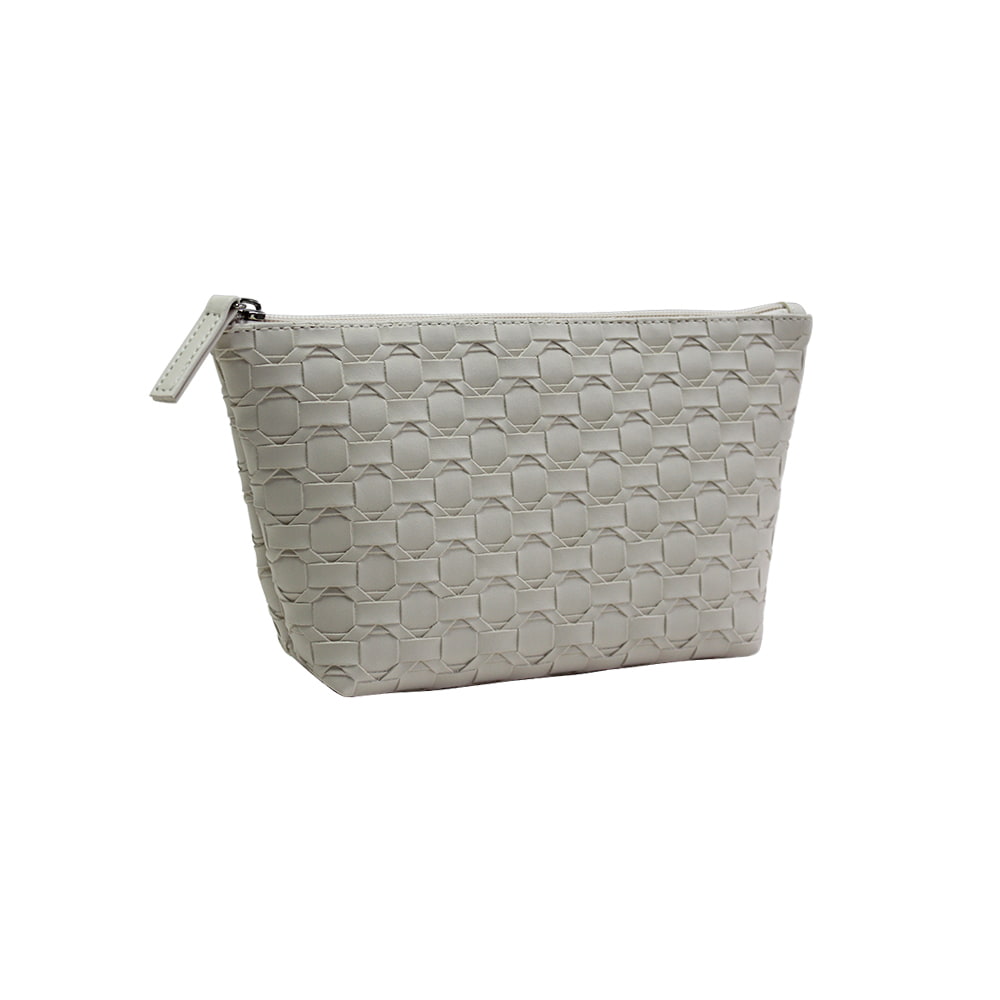 2947 White PU Leather Intrecciato Cosmetic Organizer Bag