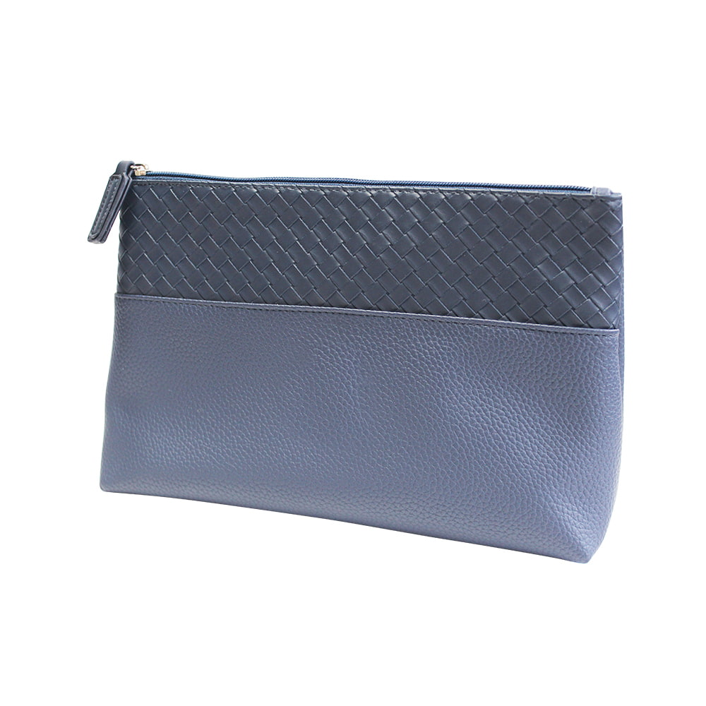 4677 Navy Blue Intrecciato Zipper Cosmetic Storage Bag