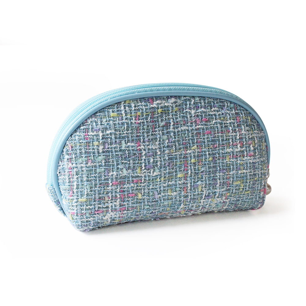 3943 Blue Tweed Zipper Portable Cosmetic Organizer Bag