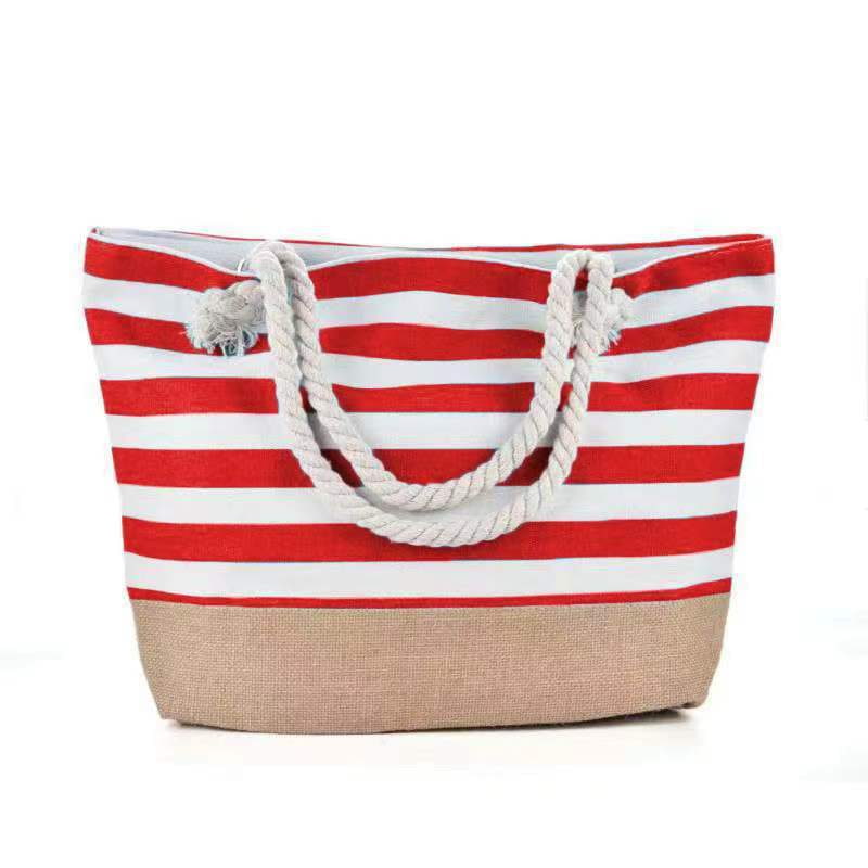 BD-GM29 Striped Canvas Large Capacity Simple Beach Tote Bag